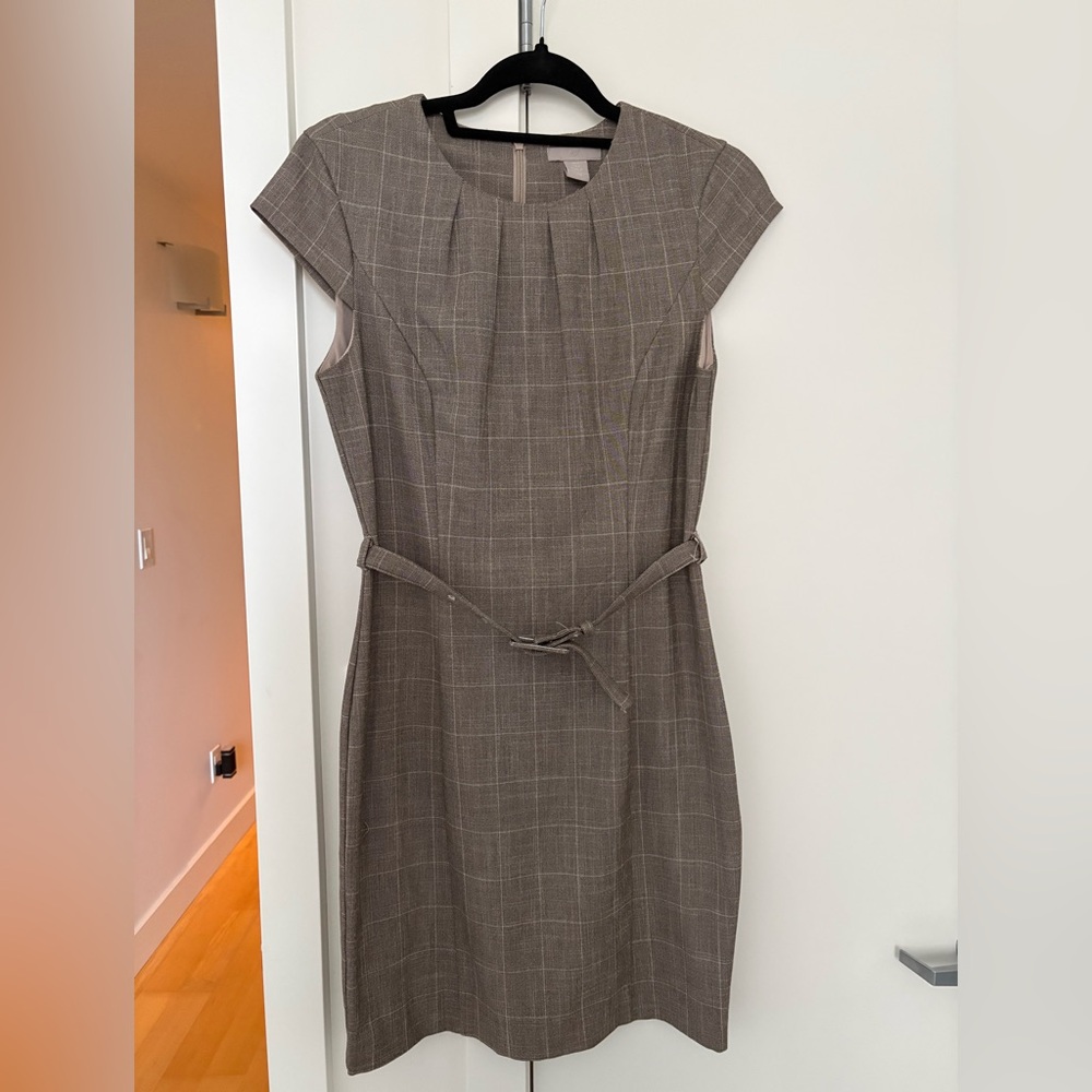 H&M Brown Plaid Midi Work Dress